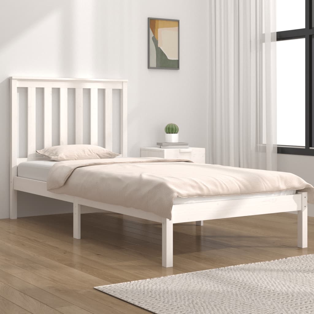 Berkfield Bed Frame White Solid Wood Pine 75x190 cm Small Single