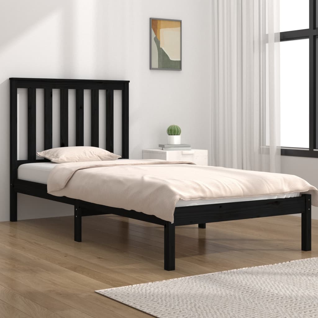 Berkfield Bed Frame Black Solid Wood Pine 75x190 cm Small Single
