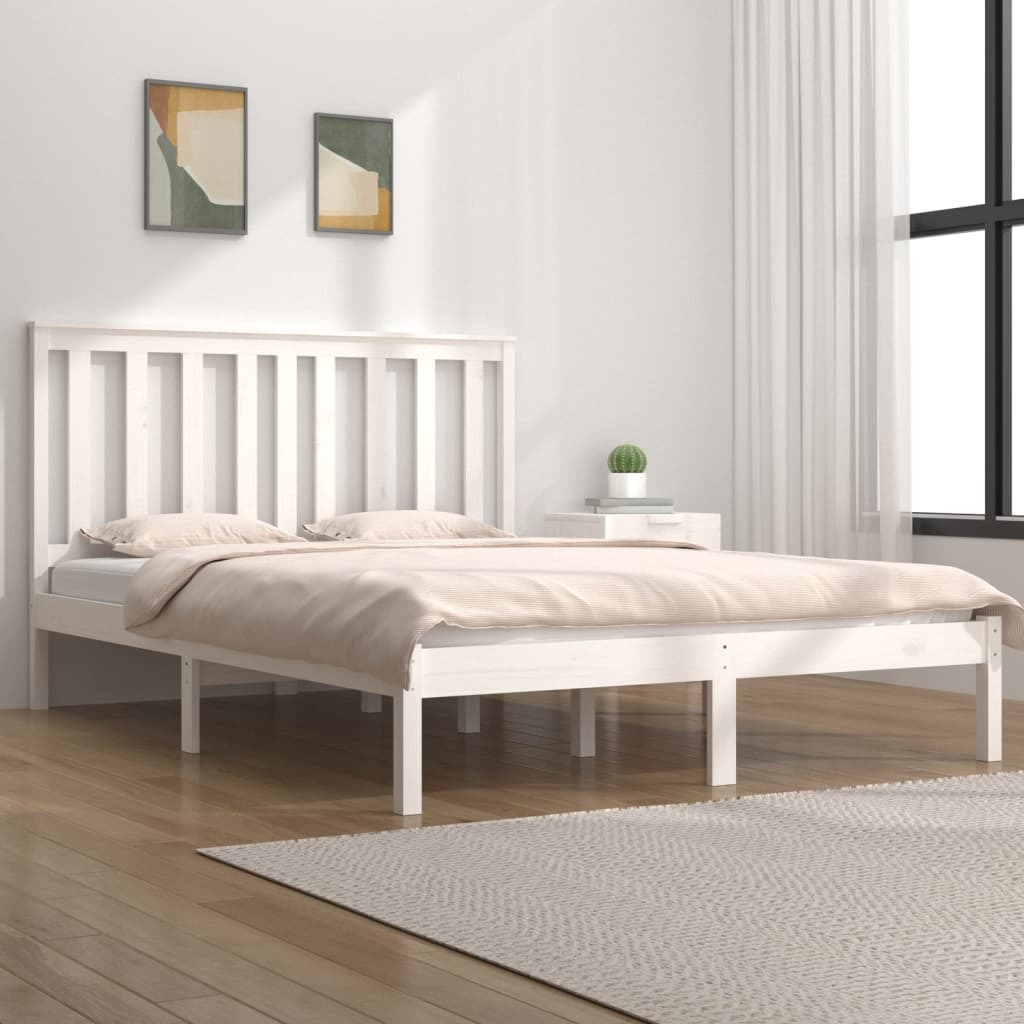 Berkfield Bed Frame White Solid Wood Pine 135x190 cm Double