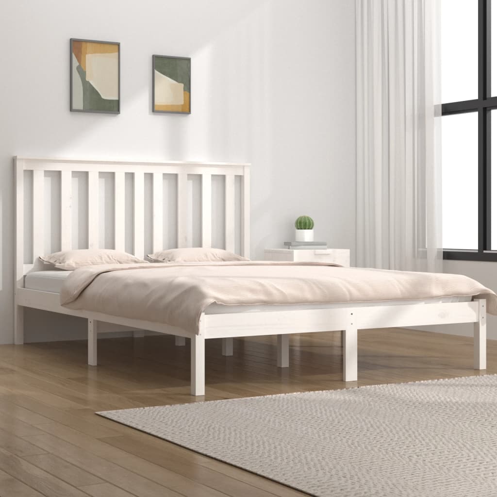 Berkfield Bed Frame White Solid Wood Pine 140x200 cm