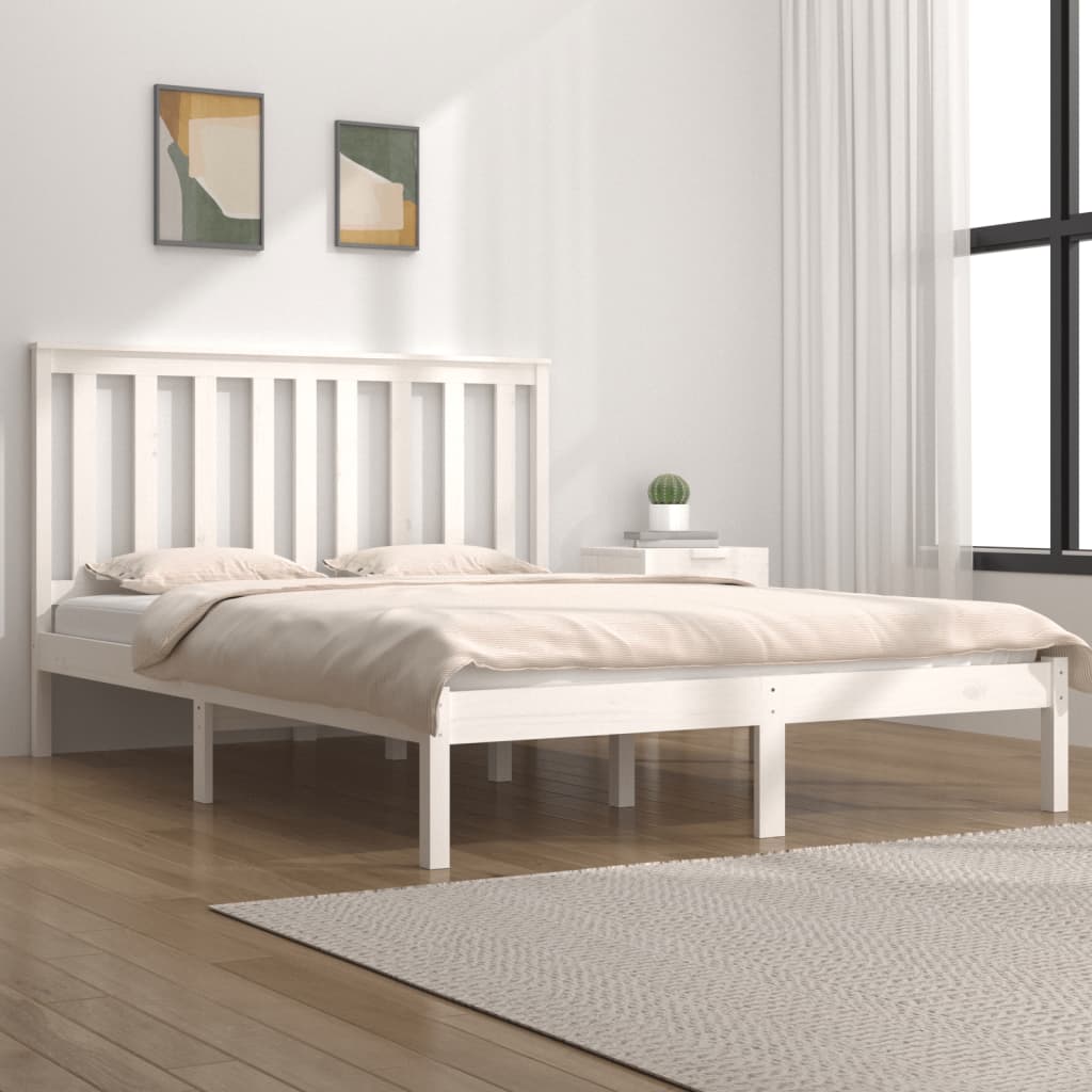 Berkfield Bed Frame White Solid Wood Pine 150x200 cm King Size