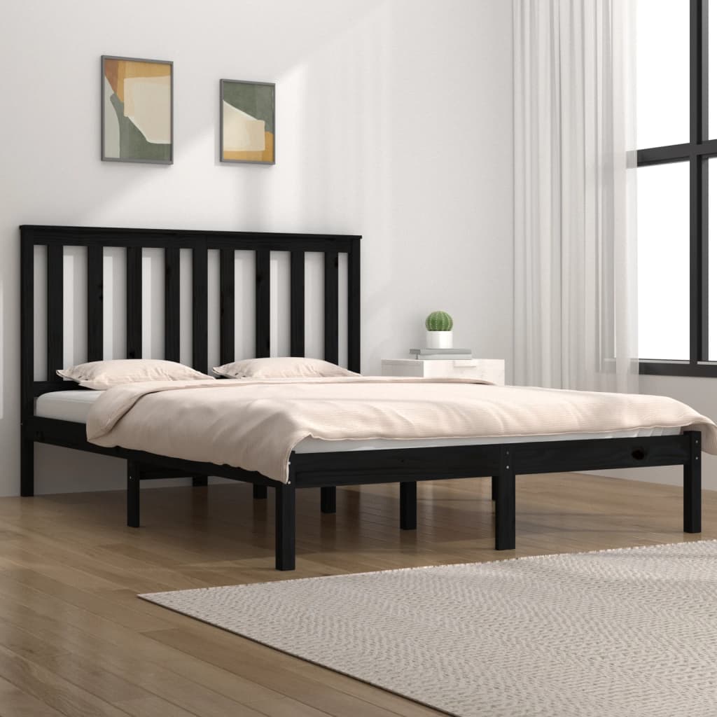 Berkfield Bed Frame Black Solid Wood Pine 160x200 cm