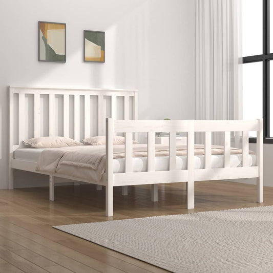Berkfield Bed Frame White Solid Wood Pine 135x190 cm Double