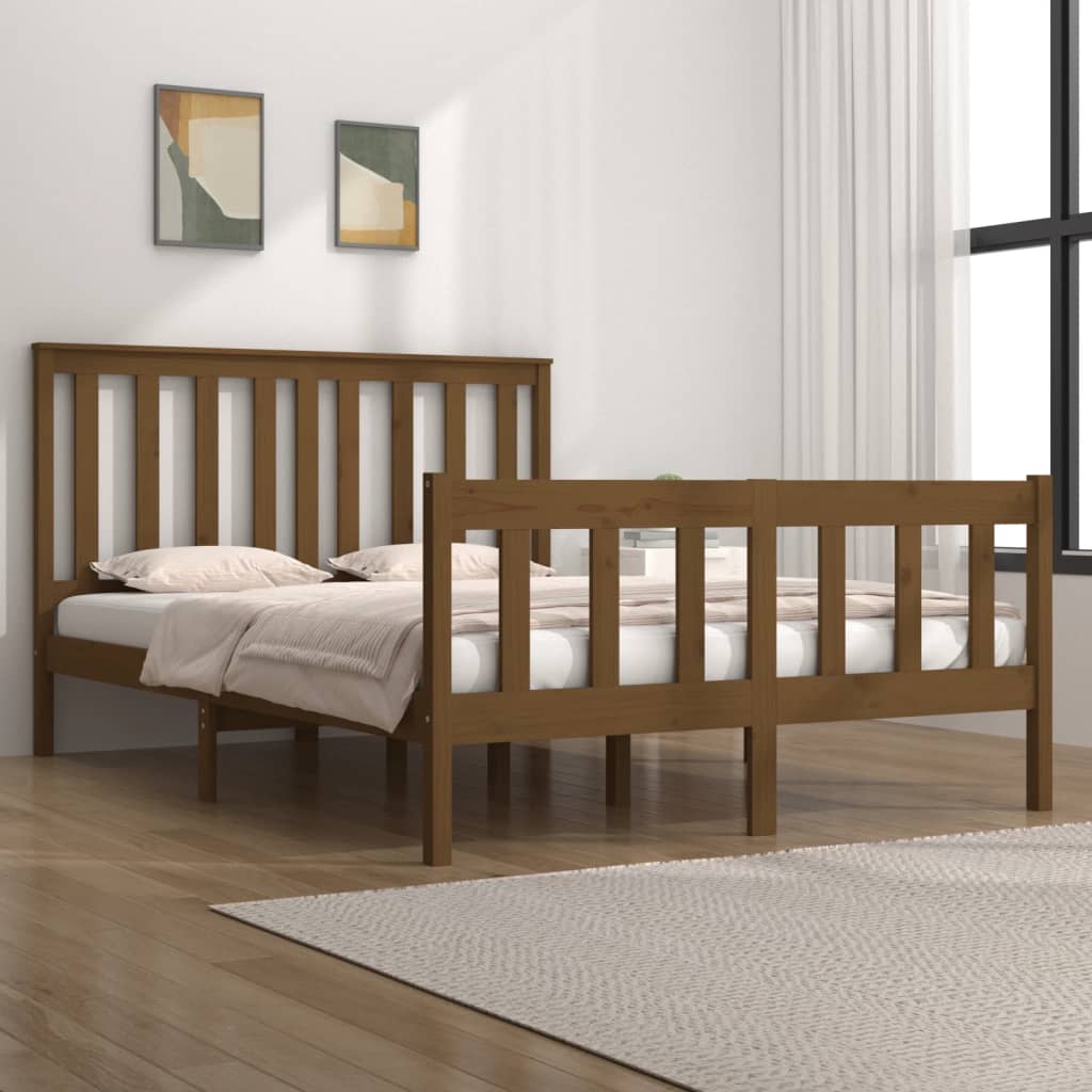Berkfield Bed Frame Honey Brown Solid Wood Pine 135x190 cm Double