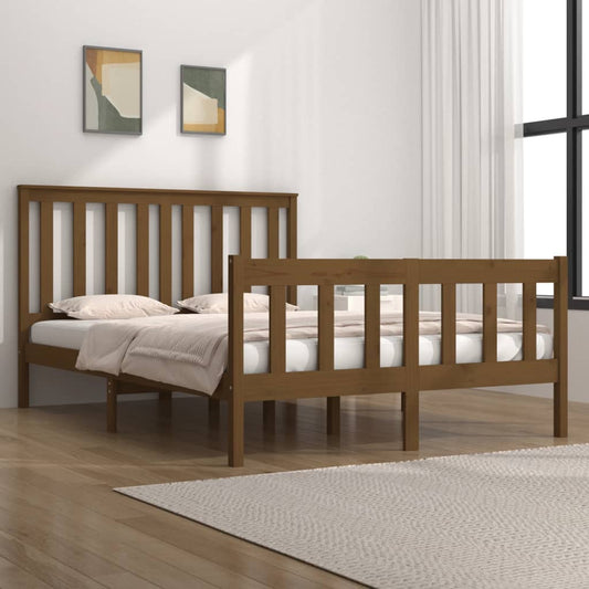 Berkfield Bed Frame Honey Brown Solid Wood Pine 135x190 cm Double