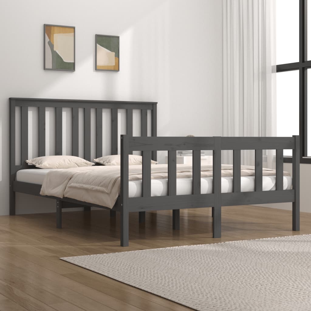 Berkfield Bed Frame Grey Solid Wood Pine 140x190 cm