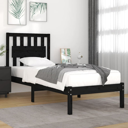 Berkfield Bed Frame Black Solid Wood Pine 75x190 cm Small Single