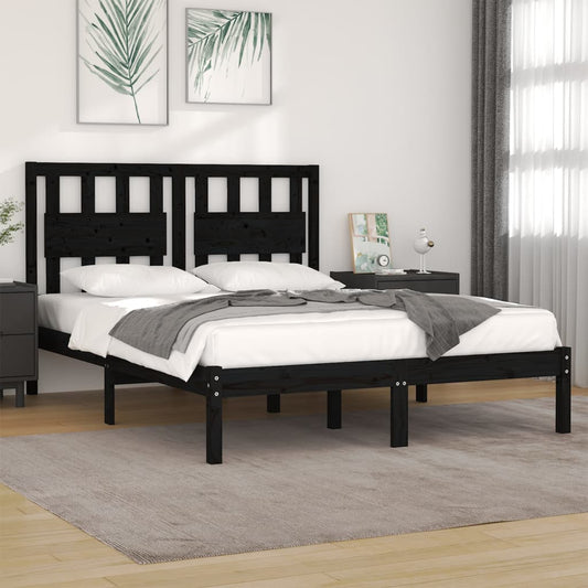 Berkfield Bed Frame Black Solid Wood Pine 120x190 cm Small Double