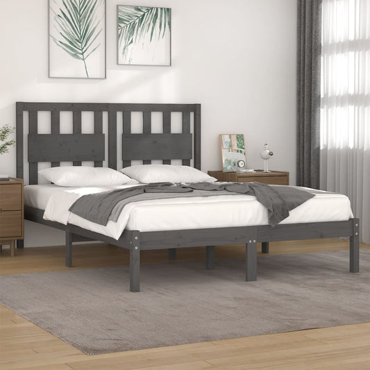 Berkfield Bed Frame Grey Solid Wood Pine 135x190 cm Double