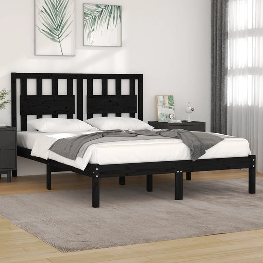 Berkfield Bed Frame Black Solid Wood Pine 135x190 cm Double