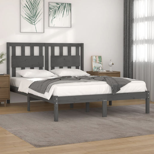 Berkfield Bed Frame Grey Solid Wood Pine 140x190 cm