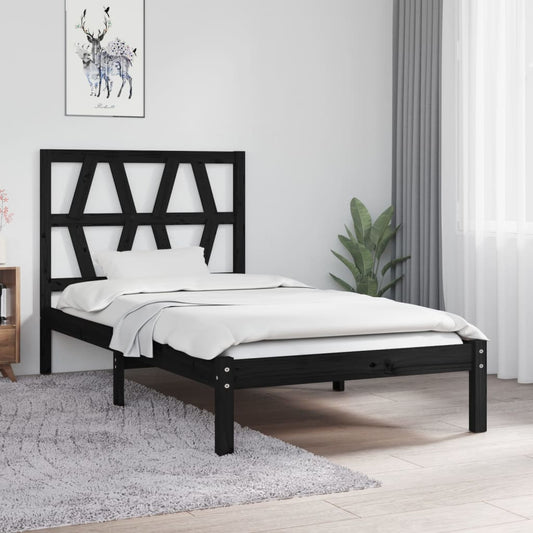 Berkfield Bed Frame Black Solid Wood Pine 75x190 cm Small Single