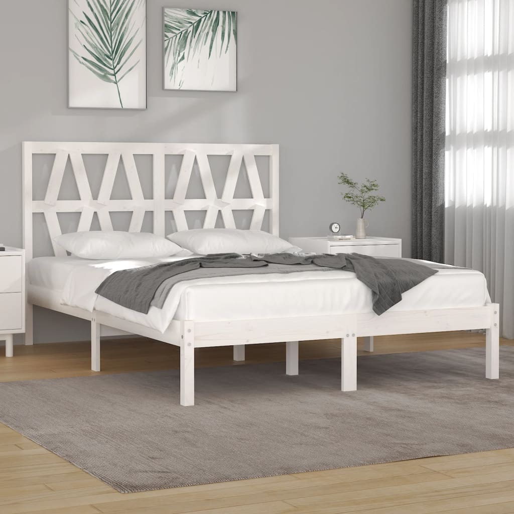 Berkfield Bed Frame White Solid Wood Pine 120x190 cm Small Double