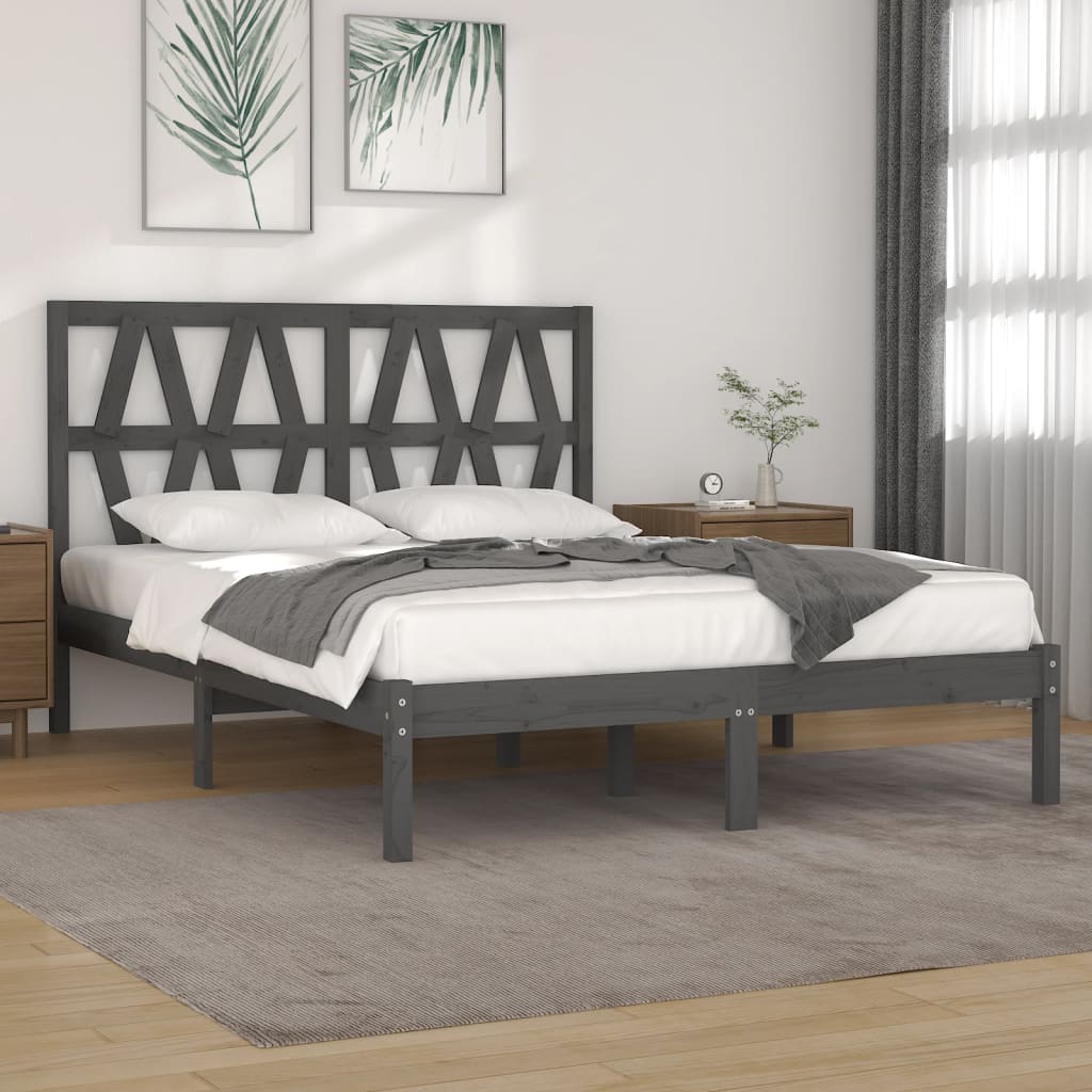 Berkfield Bed Frame Grey Solid Wood Pine 120x190 cm Small Double