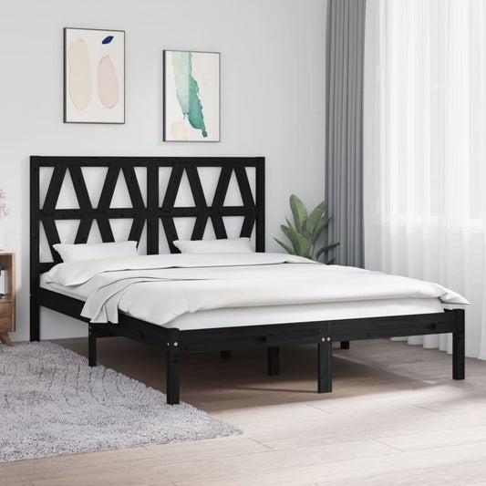 Berkfield Bed Frame Black Solid Wood Pine 140x200 cm