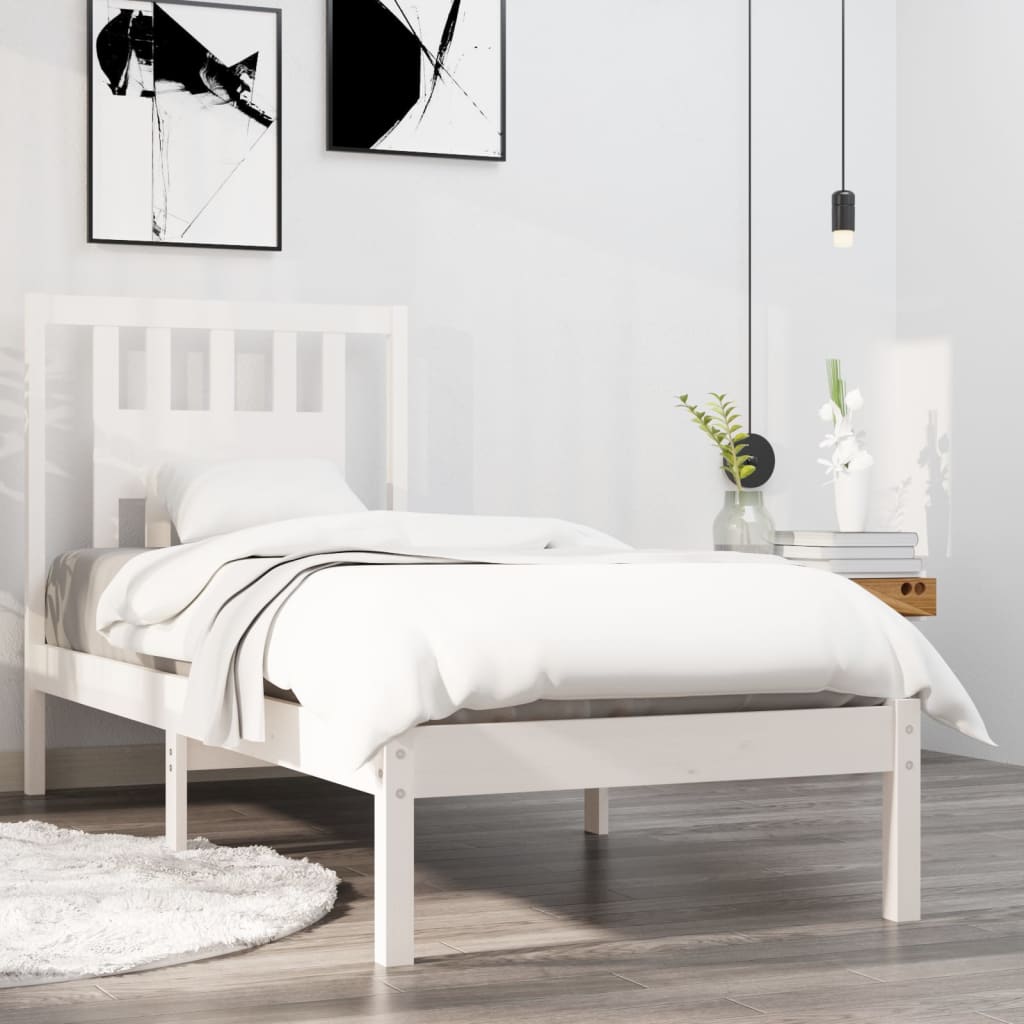 Berkfield Bed Frame White Solid Wood 75x190 cm Small Single