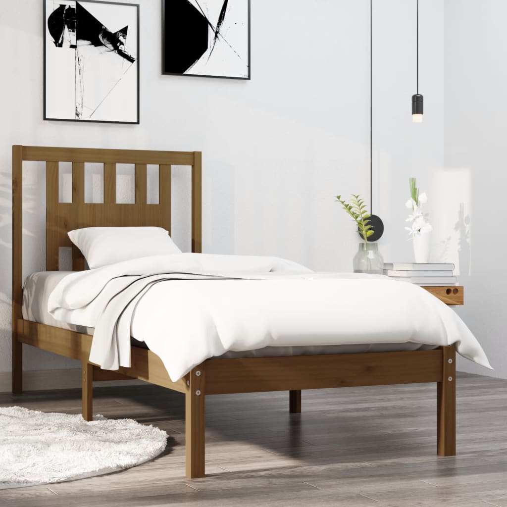 Berkfield Bed Frame Honey Brown Solid Wood 75x190cm Small Single