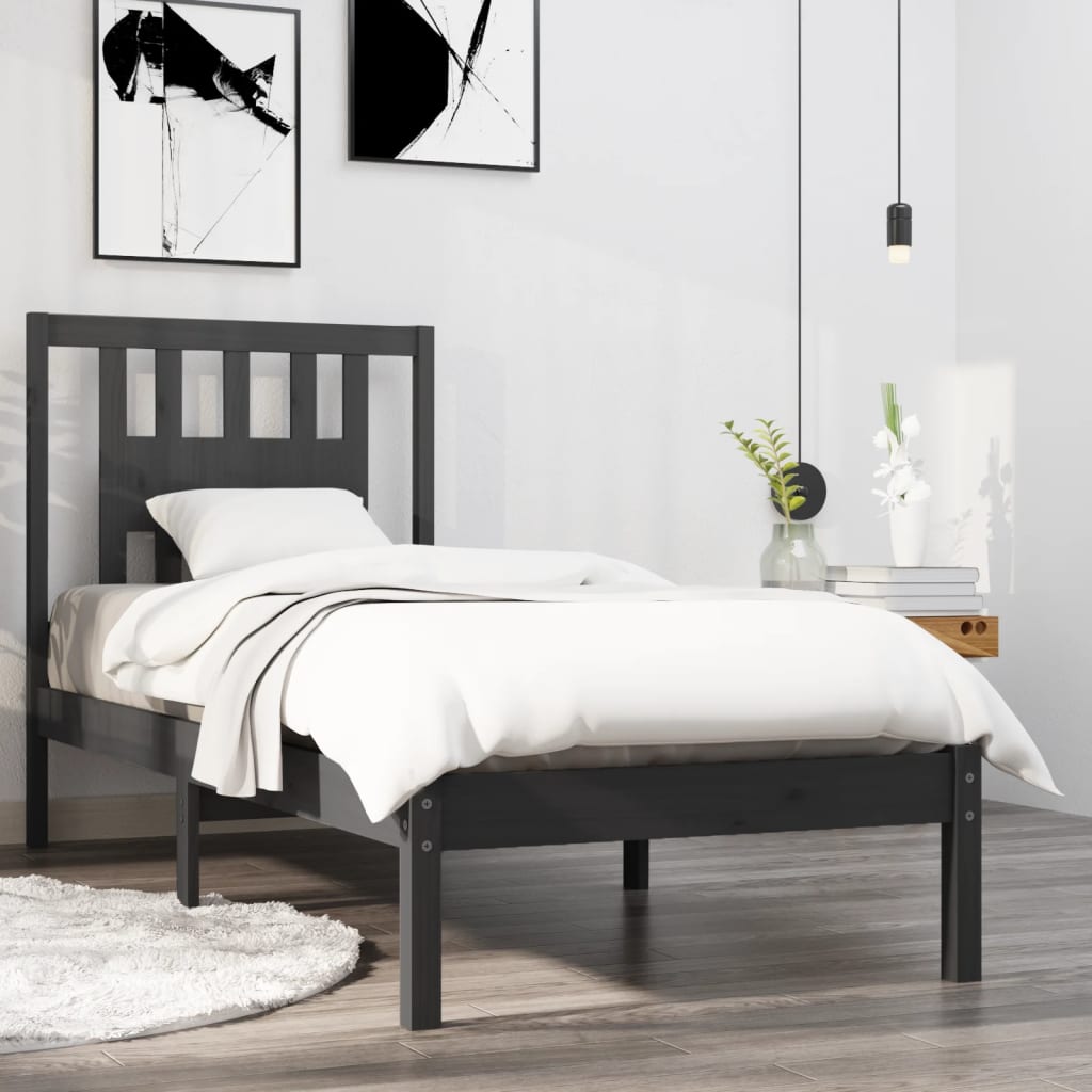 Berkfield Bed Frame Grey Solid Wood 90x190 cm Single