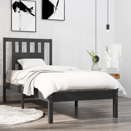 Berkfield Bed Frame Grey Solid Wood 90x190 cm Single