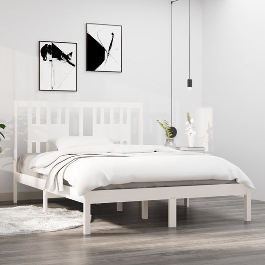 Berkfield Bed Frame White Solid Wood 135x190 cm Double