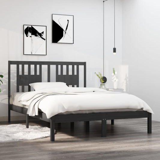 Berkfield Bed Frame Grey Solid Wood 135x190 cm Double