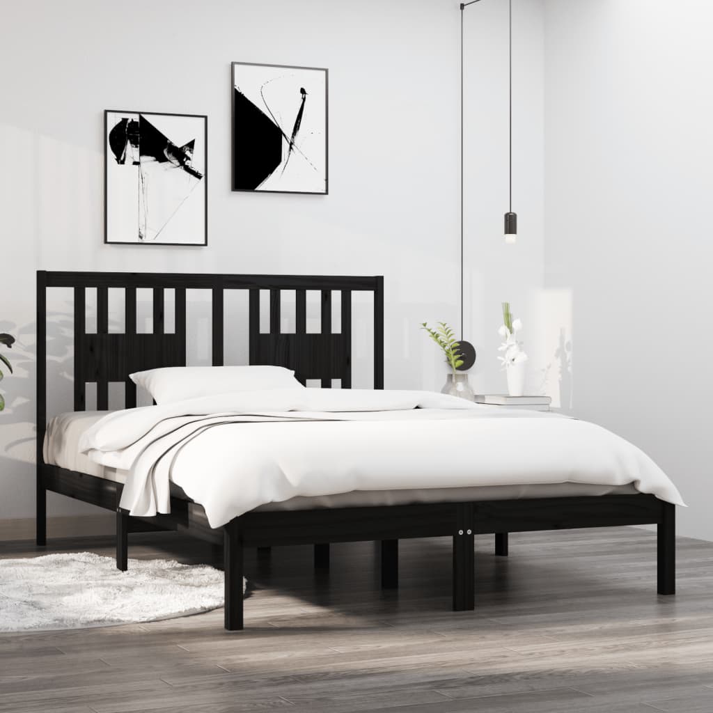 Berkfield Bed Frame Black Solid Wood 135x190 cm Double