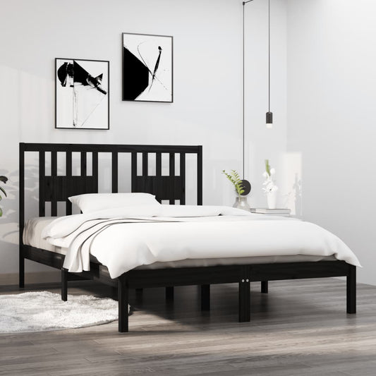Berkfield Bed Frame Black Solid Wood 135x190 cm Double
