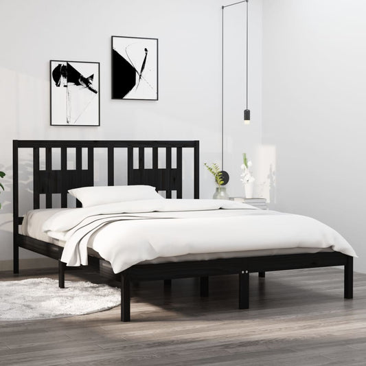 Berkfield Bed Frame Black Solid Wood 150x200 cm King Size