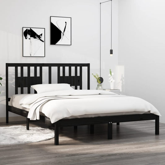 Berkfield Bed Frame Black Solid Wood Pine 160x200 cm