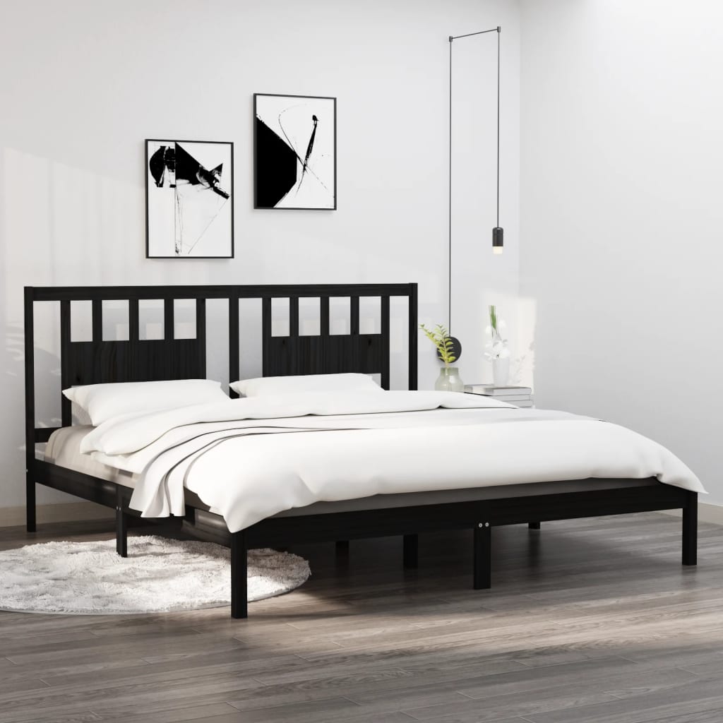 Berkfield Bed Frame Black Solid Wood 180x200 cm Super King Size