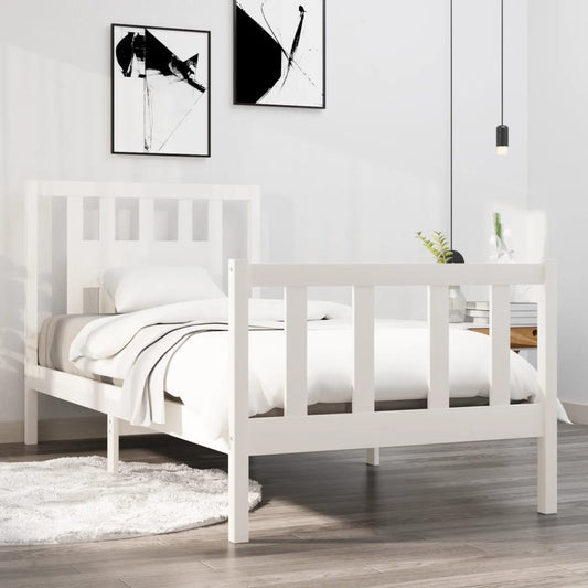 Berkfield Bed Frame White Solid Wood 75x190 cm Small Single