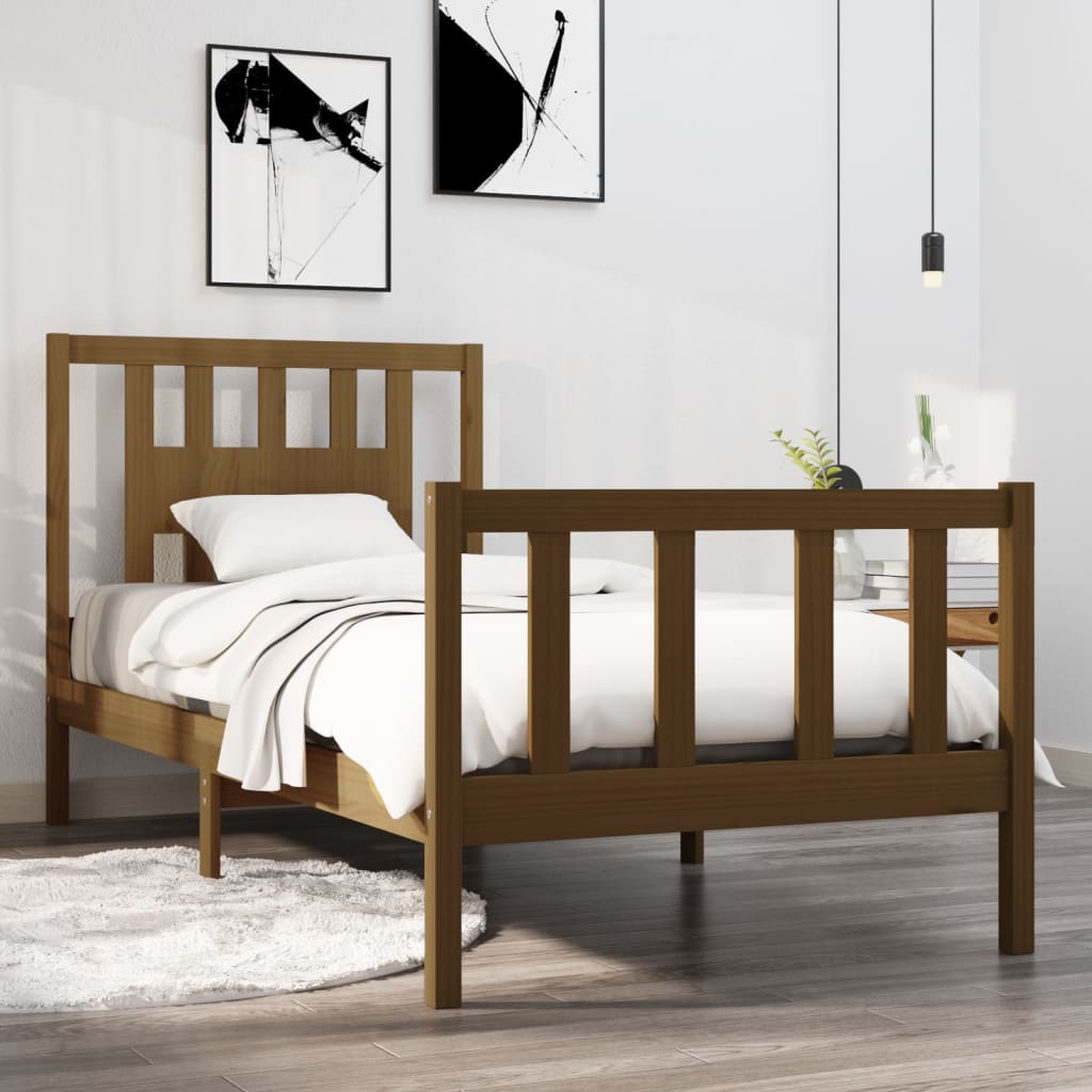 Berkfield Bed Frame Honey Brown Solid Wood 75x190cm Small Single