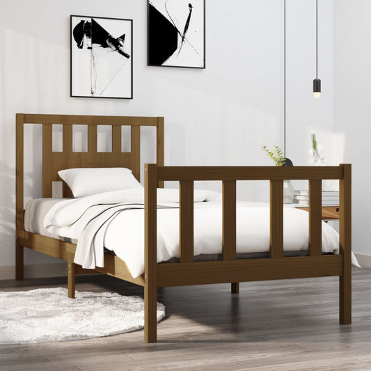 Berkfield Bed Frame Honey Brown Solid Wood 75x190cm Small Single