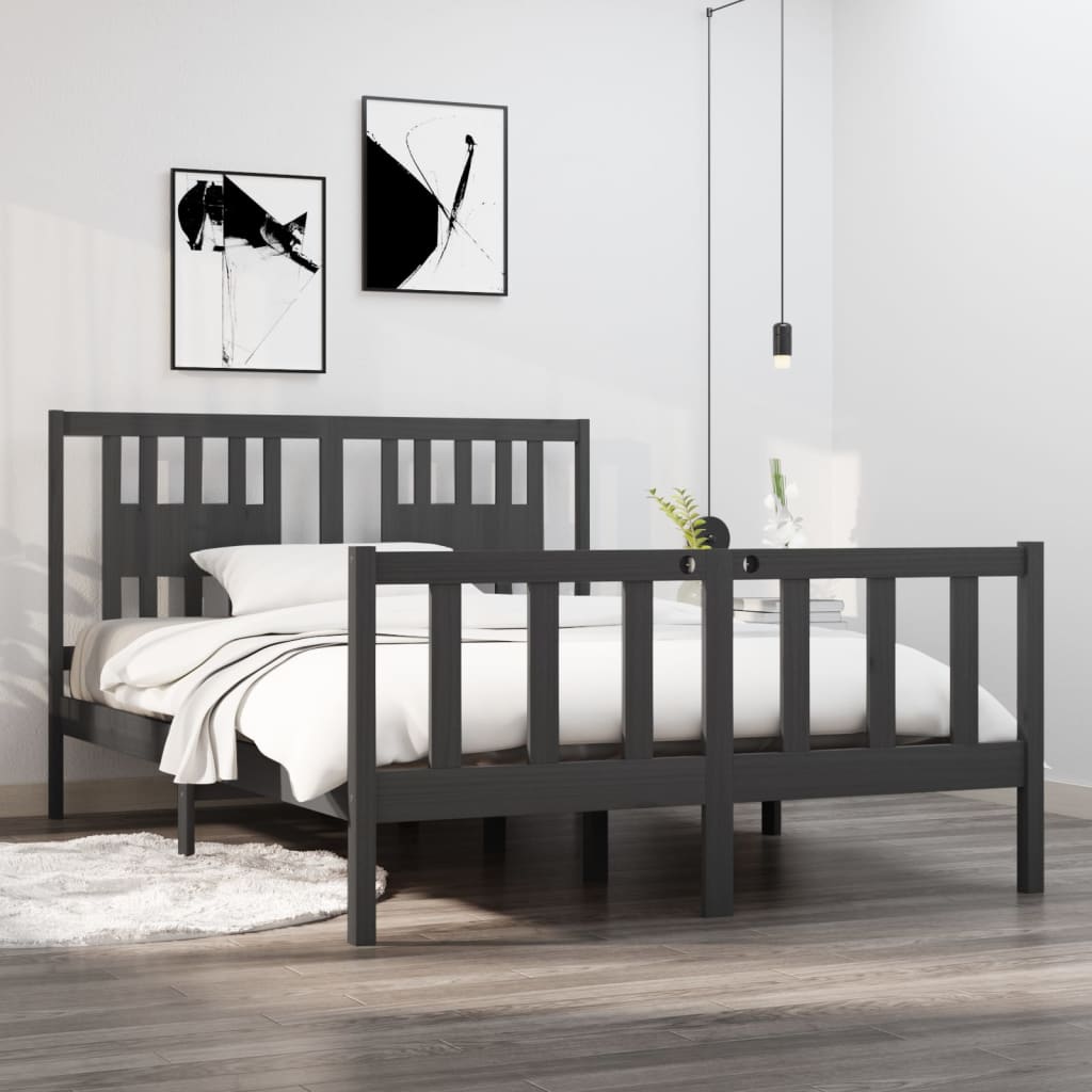 Berkfield Bed Frame Grey Solid Wood 135x190 cm Double