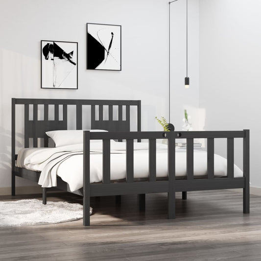 Berkfield Bed Frame Grey Solid Wood 135x190 cm Double