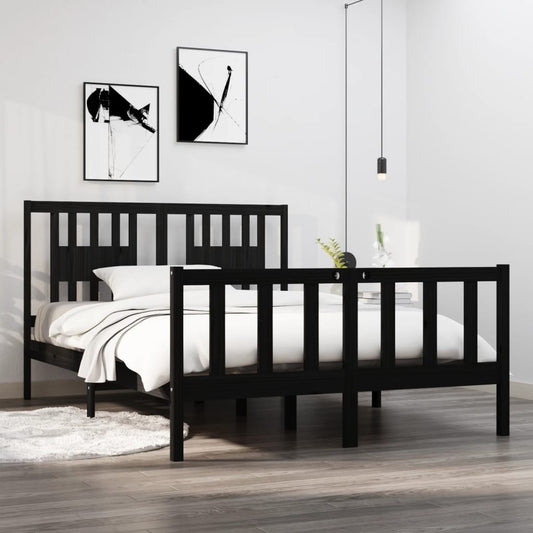 Berkfield Bed Frame Black Solid Wood 135x190 cm Double