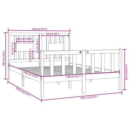 Berkfield Bed Frame Grey Solid Wood 140x190 cm