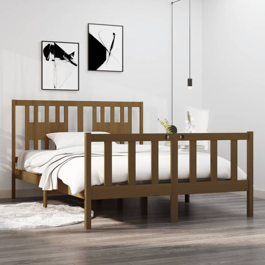 Berkfield Bed Frame Honey Brown Solid Wood 140x190 cm