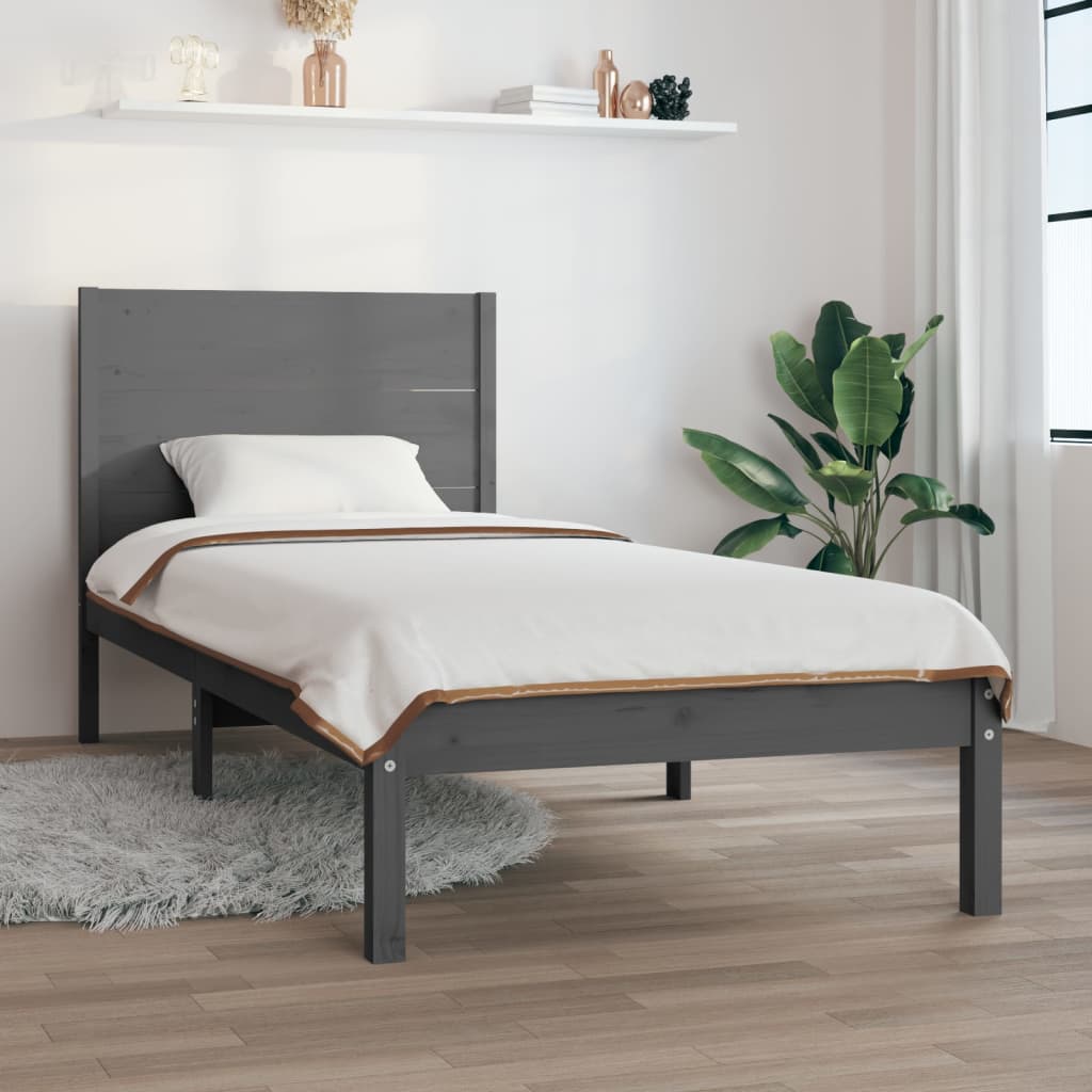 Berkfield Bed Frame Grey Solid Wood 75x190 cm Small Single