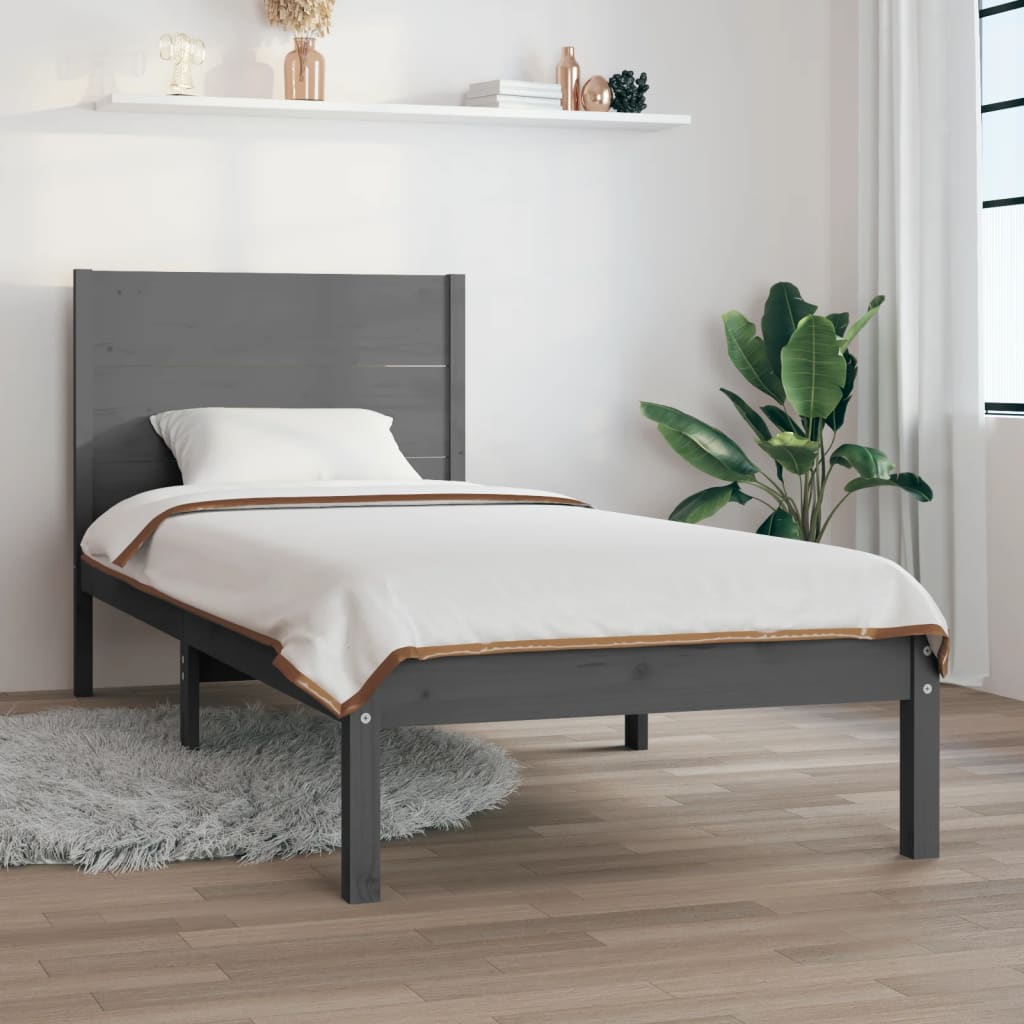 Berkfield Bed Frame Grey Solid Wood 90x190 cm Single