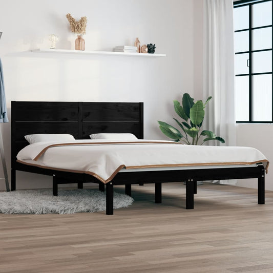 Berkfield Bed Frame Black Solid Wood 135x190 cm Double