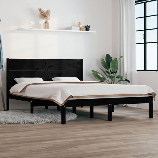 Berkfield Bed Frame Black Solid Wood Pine 140x190 cm