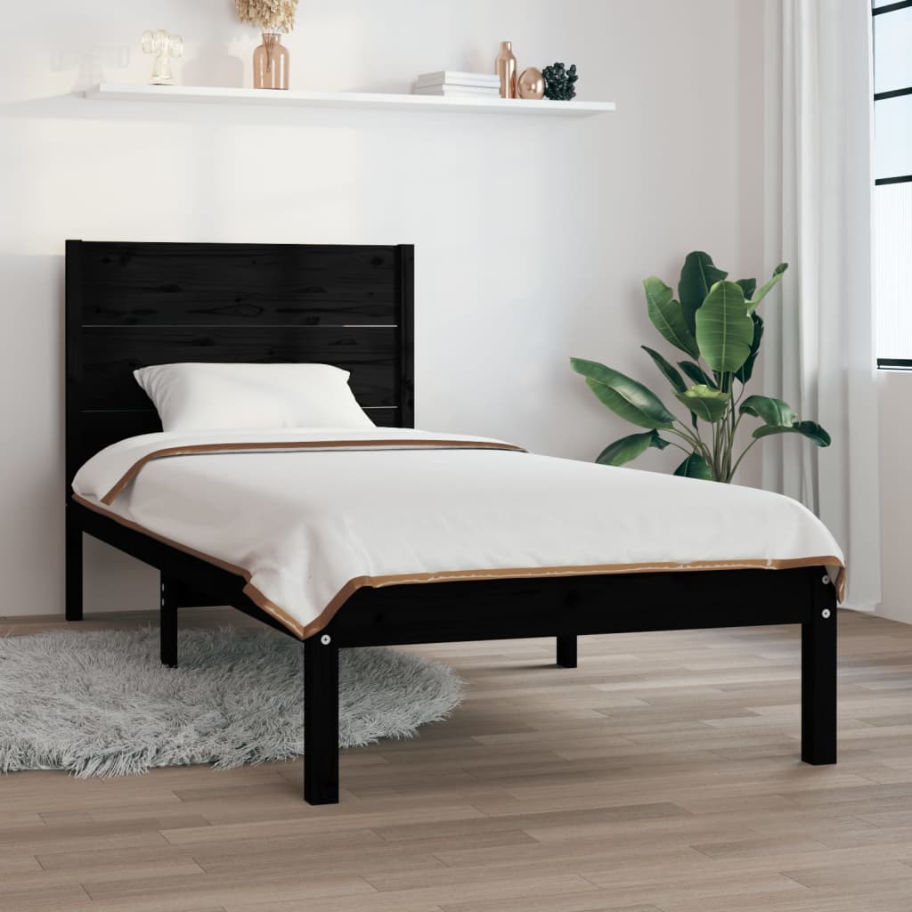 Berkfield Bed Frame Black Solid Wood Pine 90x200 cm