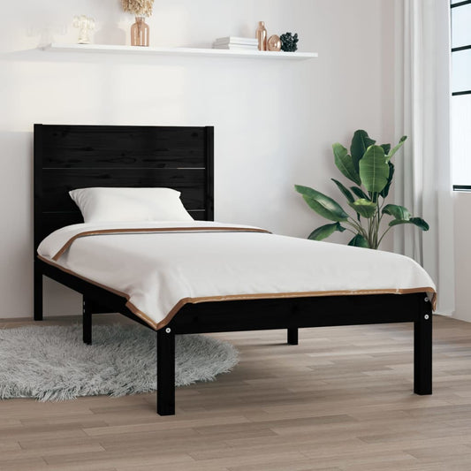 Berkfield Bed Frame Black Solid Wood Pine 90x200 cm