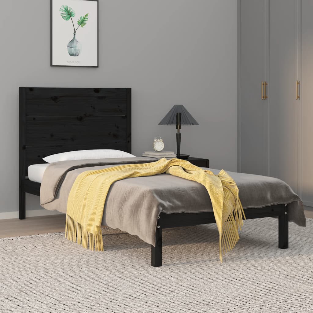 Berkfield Bed Frame Black Solid Wood Pine 100x200 cm
