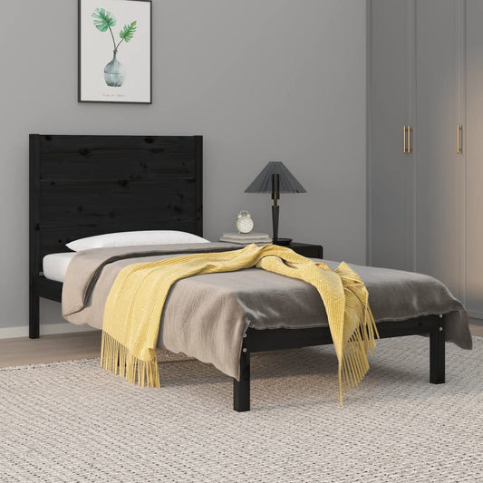 Berkfield Bed Frame Black Solid Wood Pine 100x200 cm