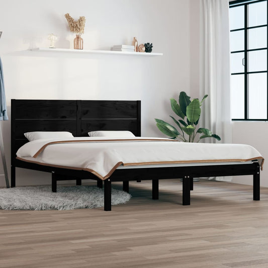 Berkfield Bed Frame Black Solid Wood 150x200 cm King Size