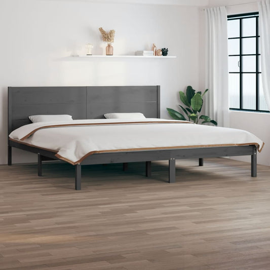 Berkfield Bed Frame Grey Solid Wood 180x200 cm Super King Size