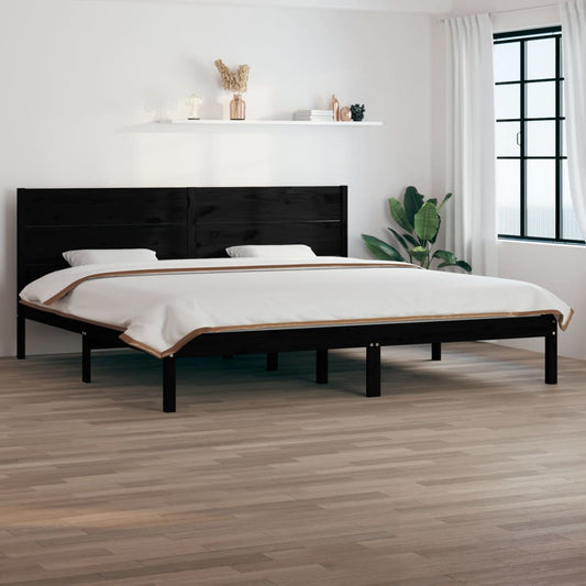 Berkfield Bed Frame Black Solid Wood 180x200 cm Super King Size