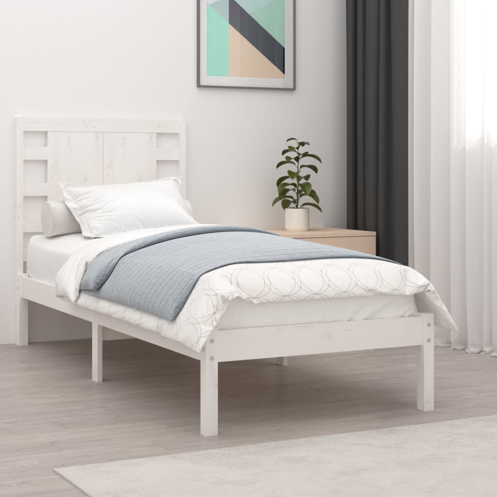 Berkfield Bed Frame White Solid Wood 75x190 cm Small Single
